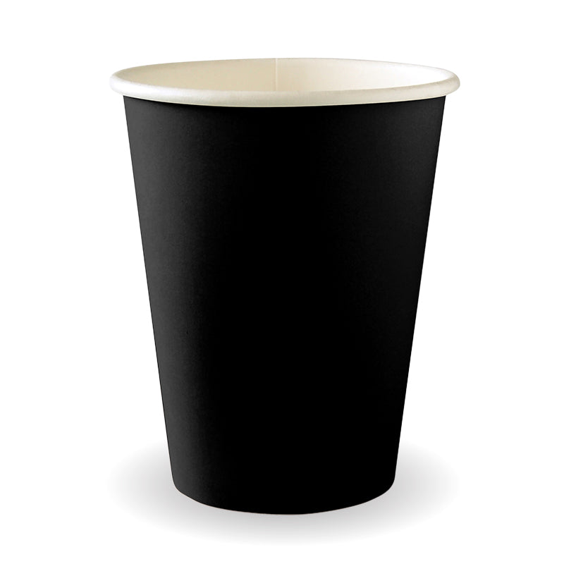 BioPak 390ml / 12oz (90mm) Black Aqueous Single Wall Home Compostable Takeaway Coffee Cup.