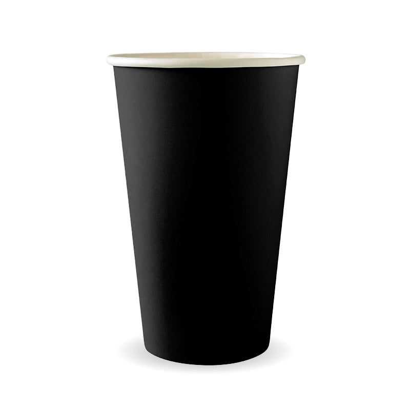 BioPak 510ml / 16oz (90mm) Black Aqueous Single Wall Home Compostable Takeaway Coffee Cup.