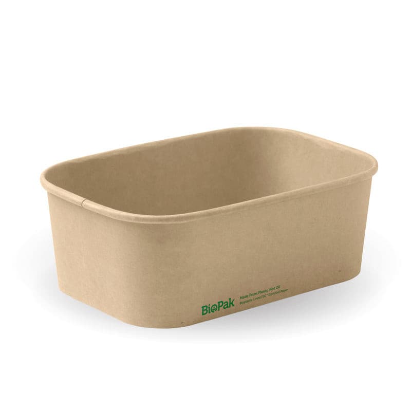 BioPak 750ml Rectangle PLA Lined Paper Container.