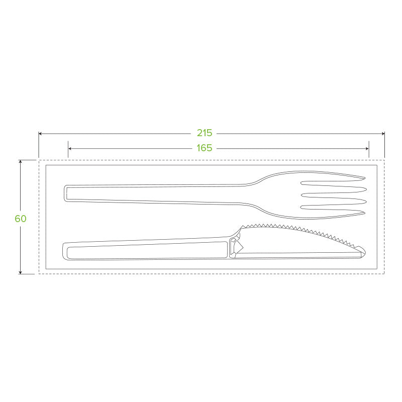 BioPak 6.5" PLA Knife, Fork & Napkin Set.