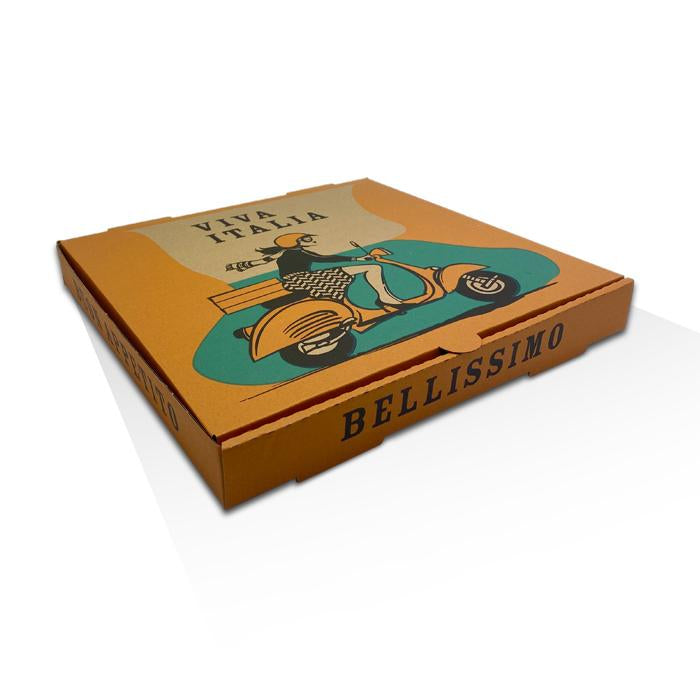 Takeaway Pizza Box 13 inch 100 Bundle (330x330x40 mm) Viva Italia - Green Mark Brand.