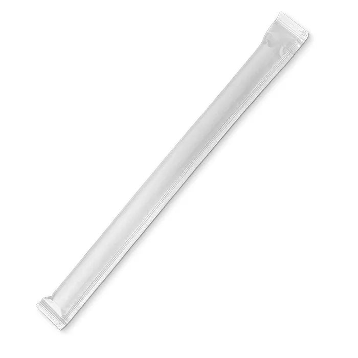 Paper Straw Bubble Tea-Plain White 12mm - Individually Wrapped.