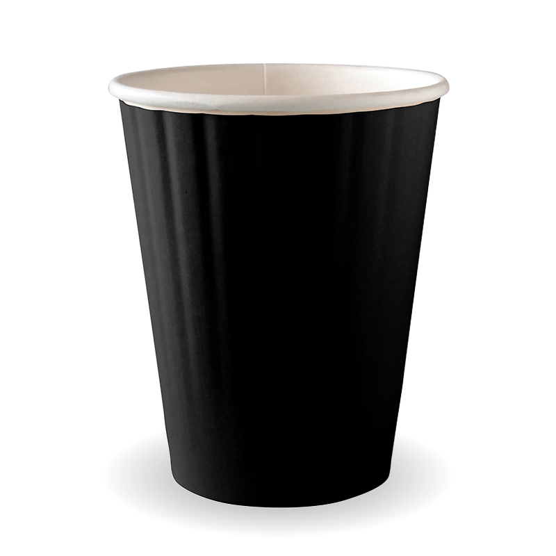 BioPak 390ml / 12oz (90mm) Black Aqueous Double Wall Home Compostable Takeaway Coffee Cup.