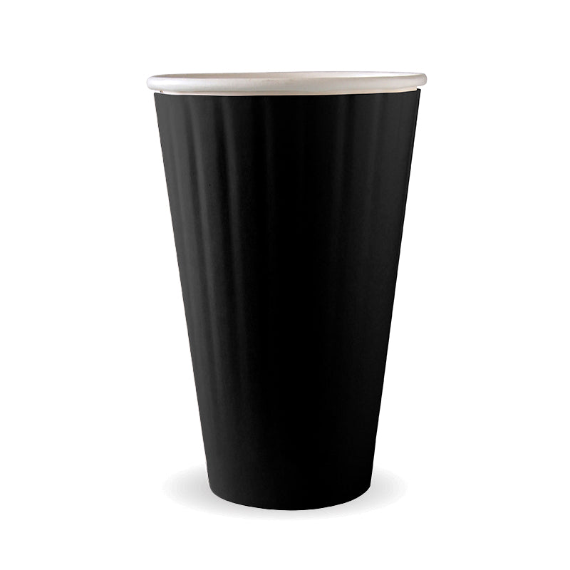 BioPak 460ml / 16oz (90mm) Black Aqueous Double Wall Home Compostable Takeaway Coffee Cup.