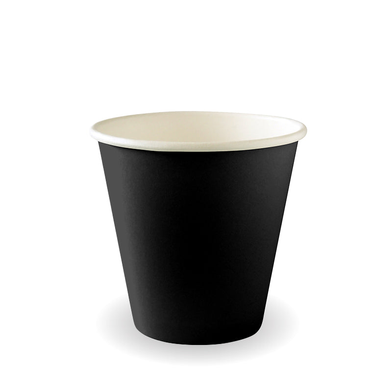 BioPak 280ml / 8oz (90mm) Black Aqueous Single Wall Home Compostable Takeaway Coffee Cup.