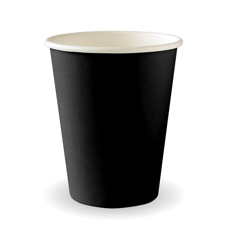 BioPak 280ml / 8oz (80mm) Black Aqueous Single Home Compostable Takeaway Coffee Cup.