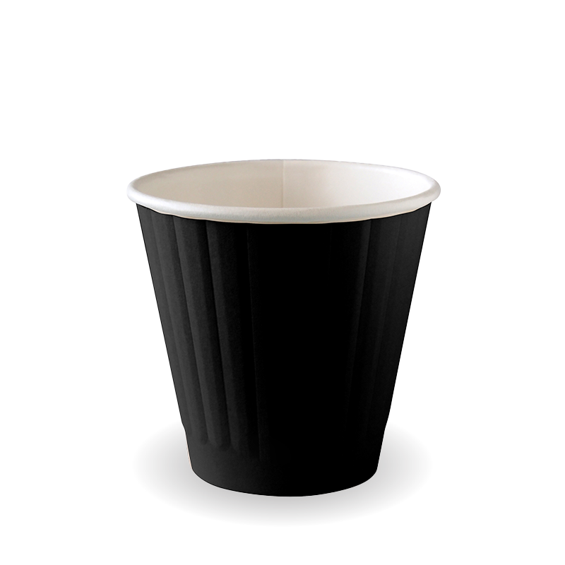 BioPak 295ml / 8oz (90mm) Black Aqueous Double Wall Home Compostable Takeaway Coffee Cup.