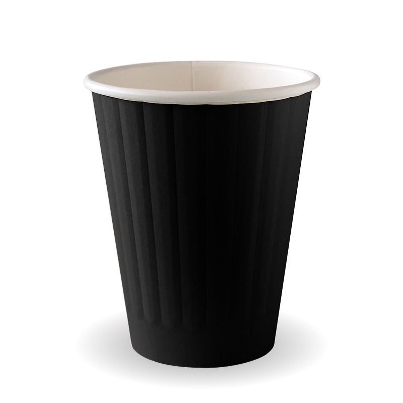 BioPak 255ml / 8oz (80mm) Black Aqueous Double Wall Home Compostable Takeaway Coffee Cup.