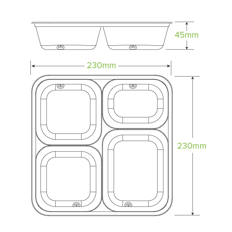 BioPak 4-compartment Large Sugarcane Fibre Takeaway Base