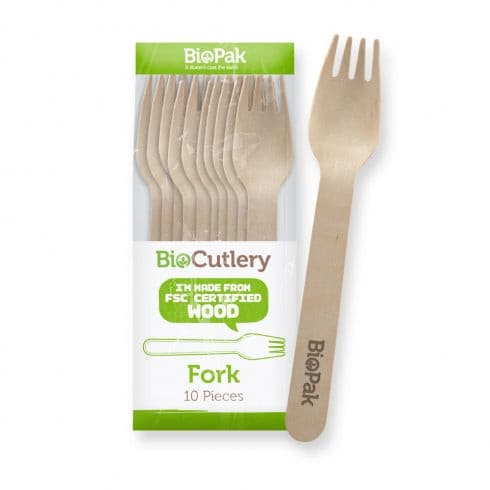 BioPak 16CM WOODEN FORK -10PK