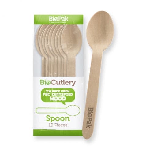 BioPak 16CM WOODEN SPOON - 10PK