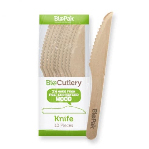 BioPak 16CM WOODEN KNIFE - 10PK