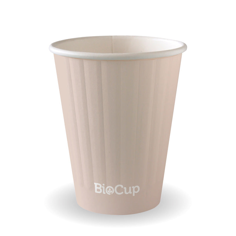BioPak 255ml / 8oz (80mm) Aqueous Double Wall Home Compostable Takeaway Coffee Cup.