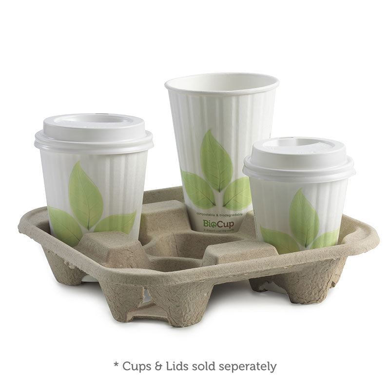 BioPak 4 Cup Carry Tray - Made from Recycled Paper Pulp.