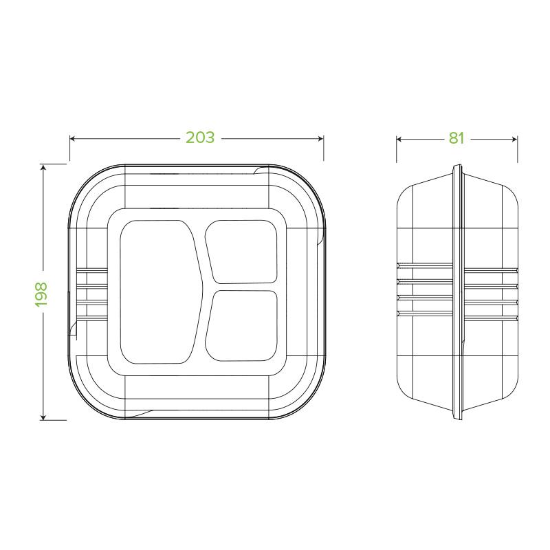 BioPak 7.8x8x3" 3-Compartment Clamshell Made from Sugarcane Fibre - Home Compostable.