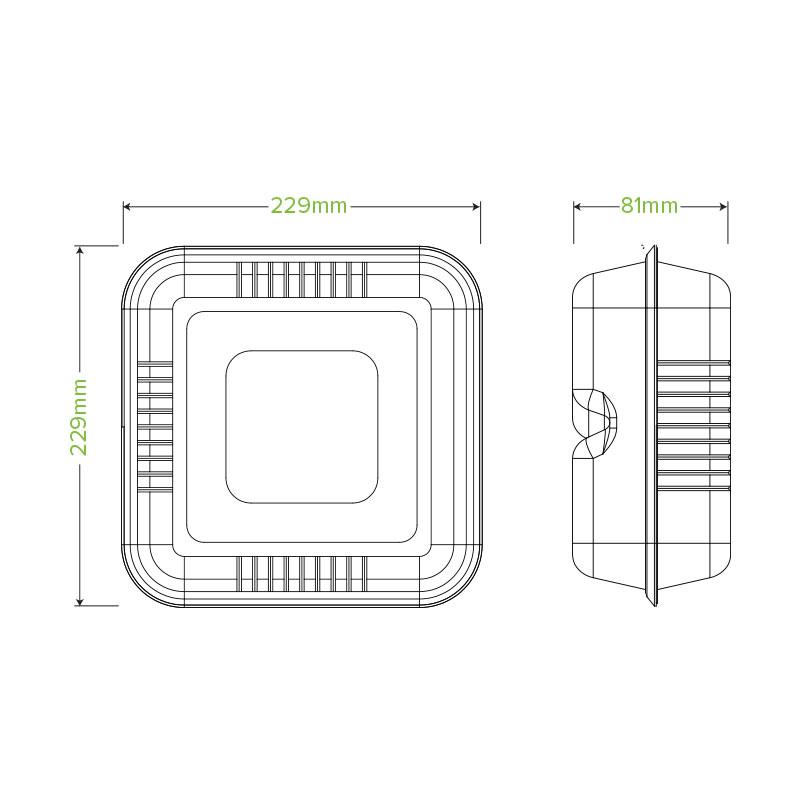 BioPak 9x9x3" White Clamshell Made from Sugarcane Fibre - Home Compostable.