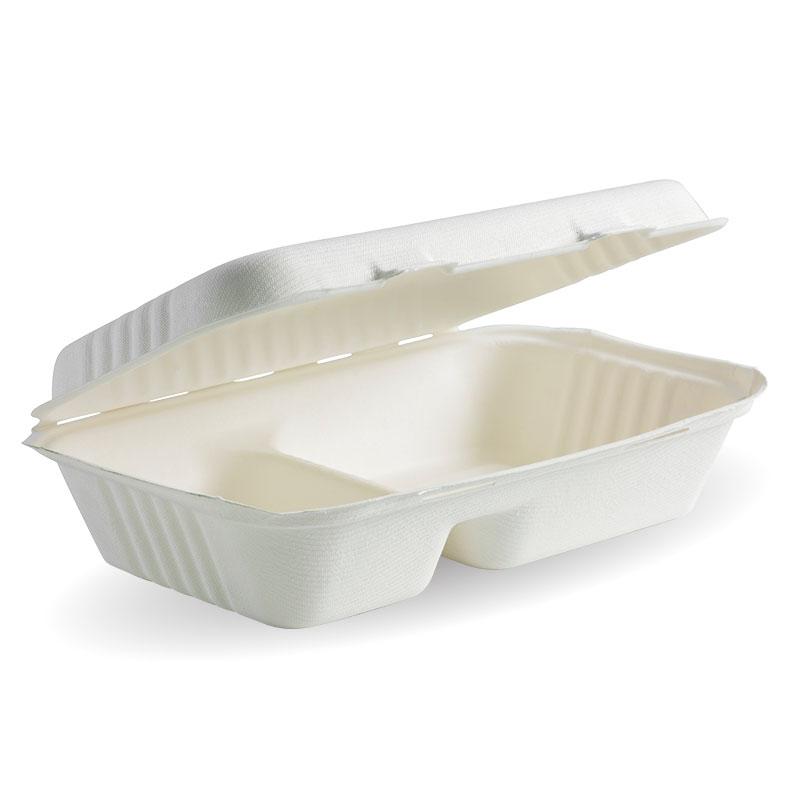 9x6x3" 2-Compartment BioPak Brand Clamshell Made from Sugarcane Fibre - Home Compostable
