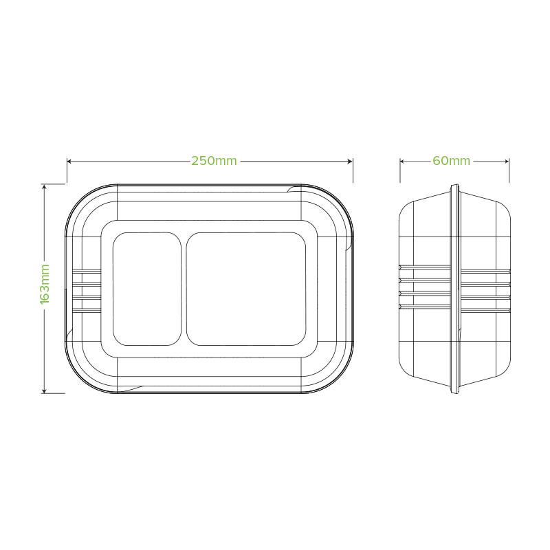 BioPak 9x6x3" 2-Compartment Clamshell Made from Sugarcane Fibre - Home Compostable.