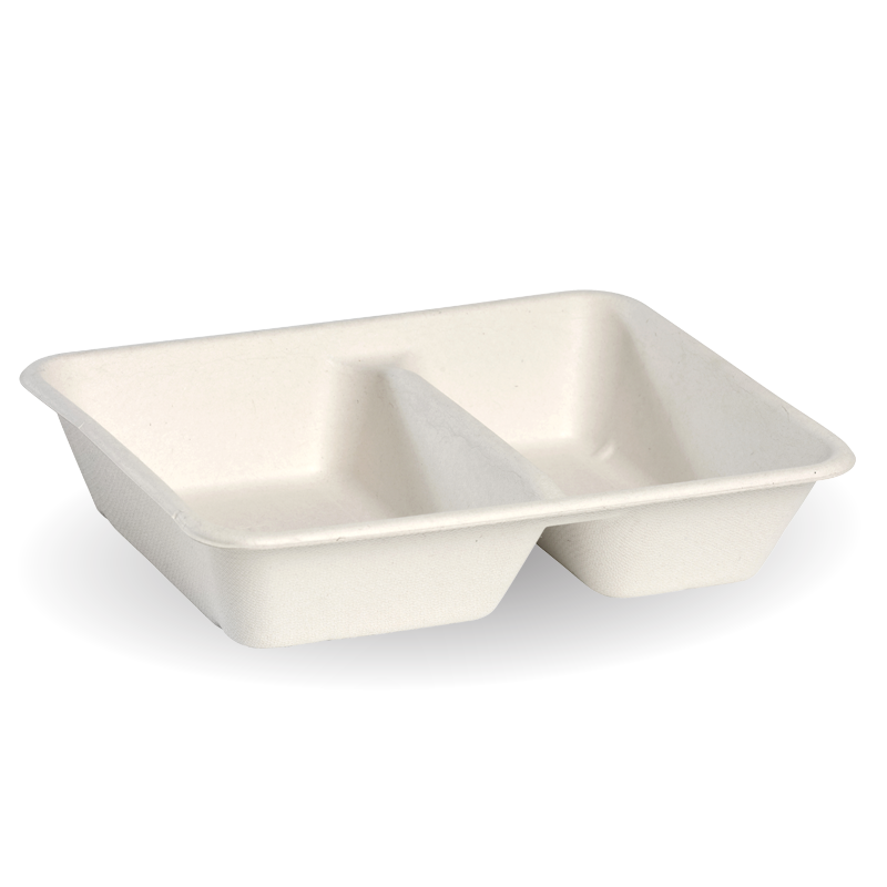 BioPak 2 Compartment White BioCane Takeaway Base