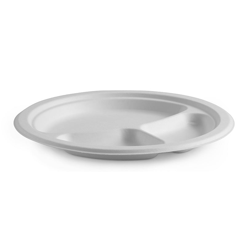 BioPak 10" 3-Compartment Round BioCane Plate.