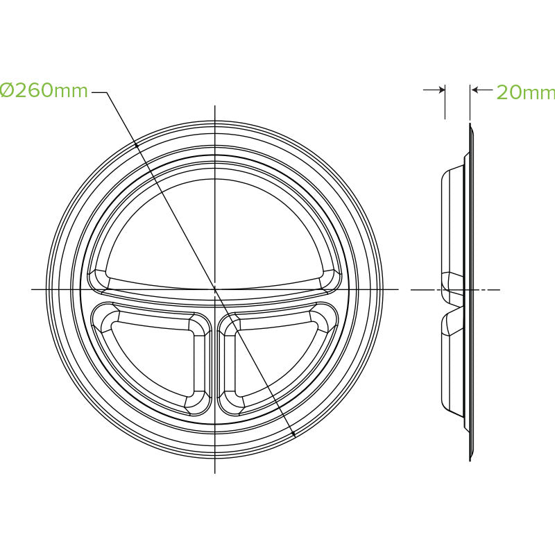 BioPak 10" 3-Compartment Round BioCane Plate.