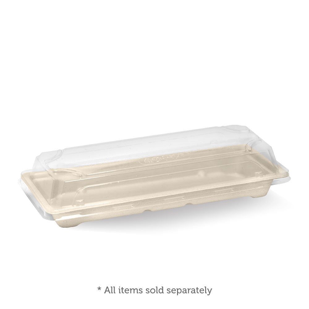 BioPak Long BioCane Sushi Tray PLA Lid.