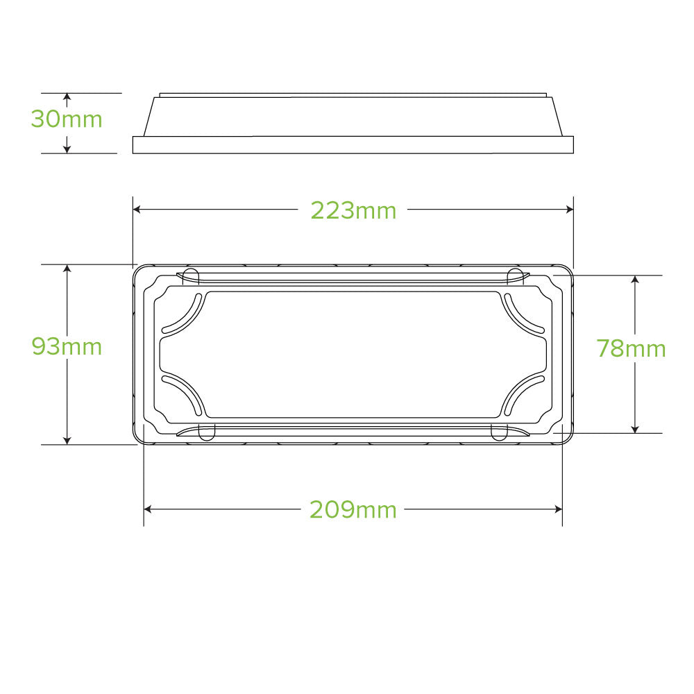 BioPak Long BioCane Sushi Tray PLA Lid.