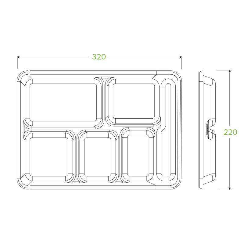 BioPak 6-Compartment BioCane Tray.