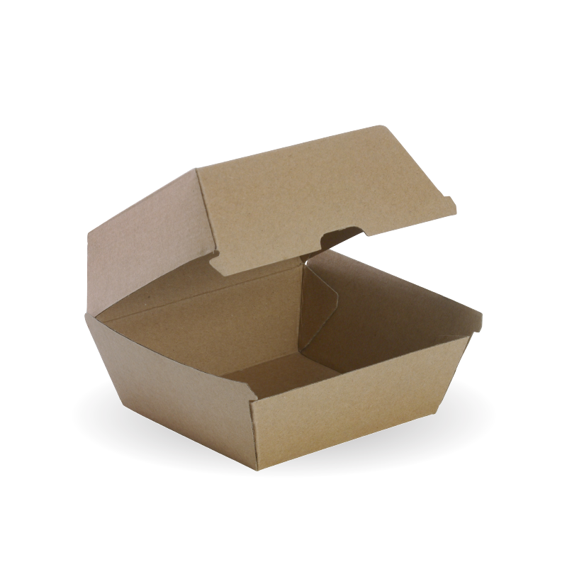 BioPak Disposable Large Kraft Hamburger Box - Made from Paperboard.