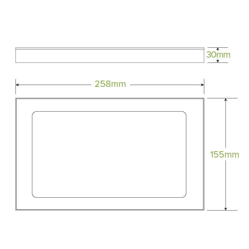 BioPak Extra Small Kraft Board Catering Tray PLA Window Lids measurements