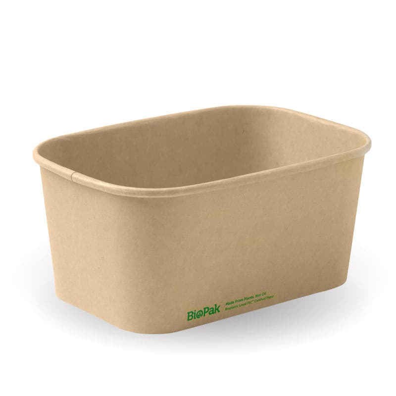BioPak 1,000ml Rectangle PLA Lined Paper Container.