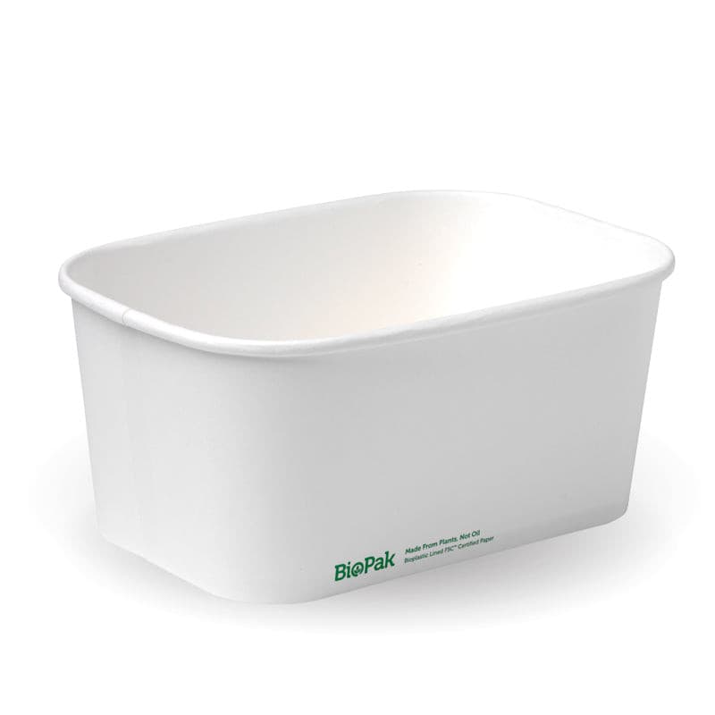 BioPak 1,000ml Rectangle PLA Lined Paper Container.
