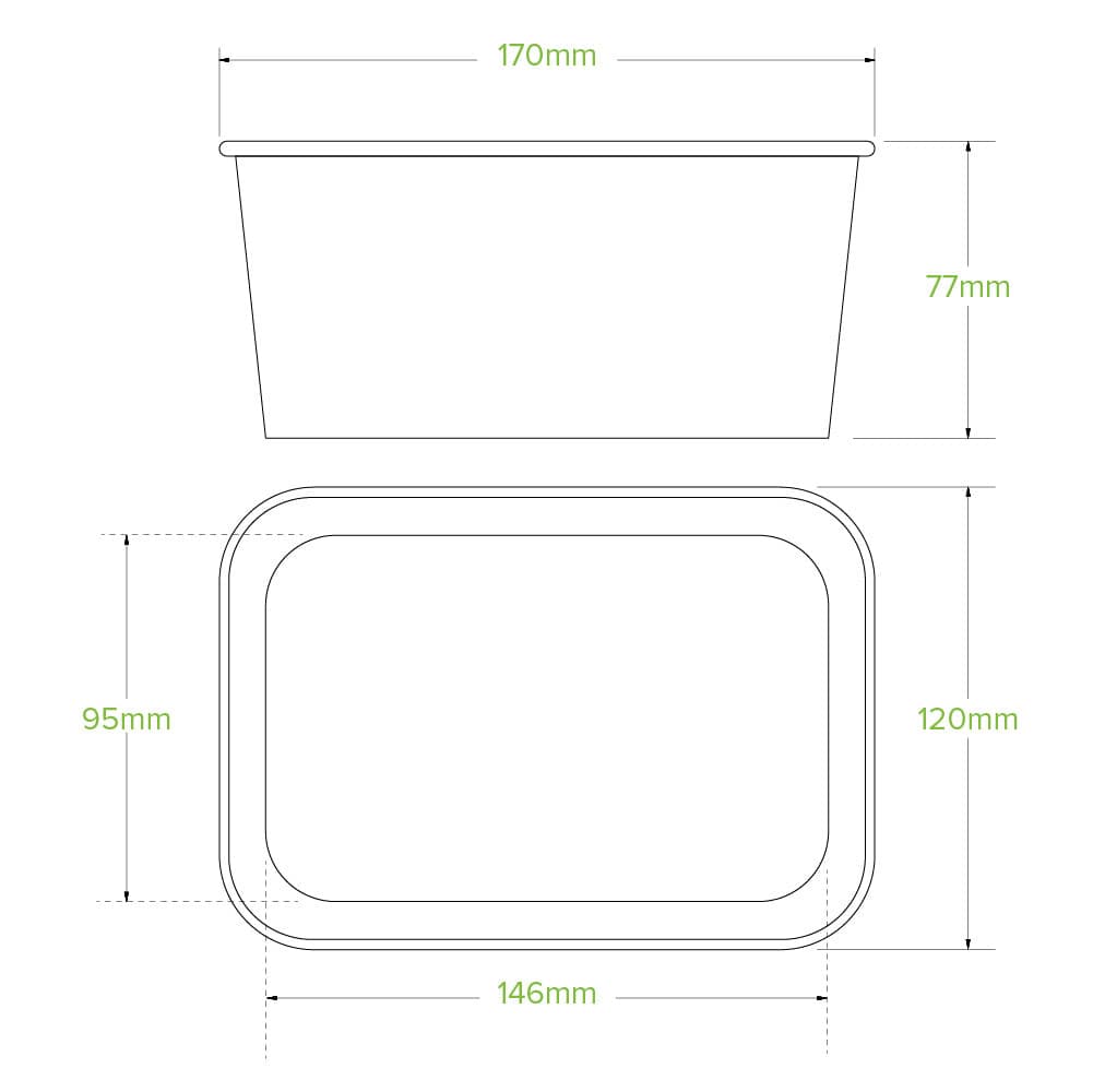 BioPak 1,000ml Rectangle PLA Lined Paper Container.