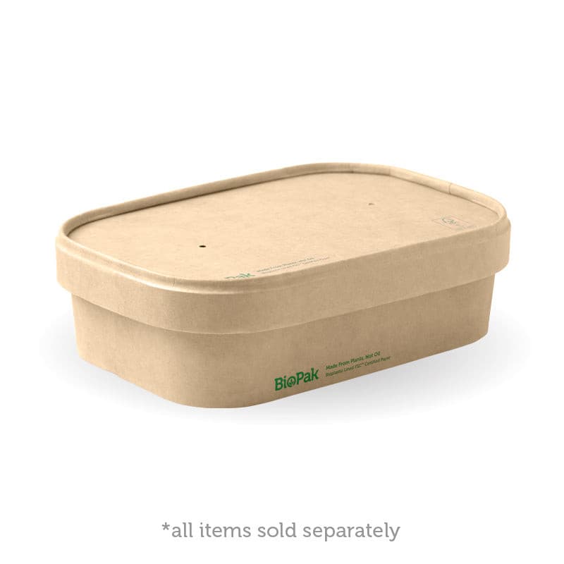 BioPak  Rectangle PLA Lined Paper Container Lid.