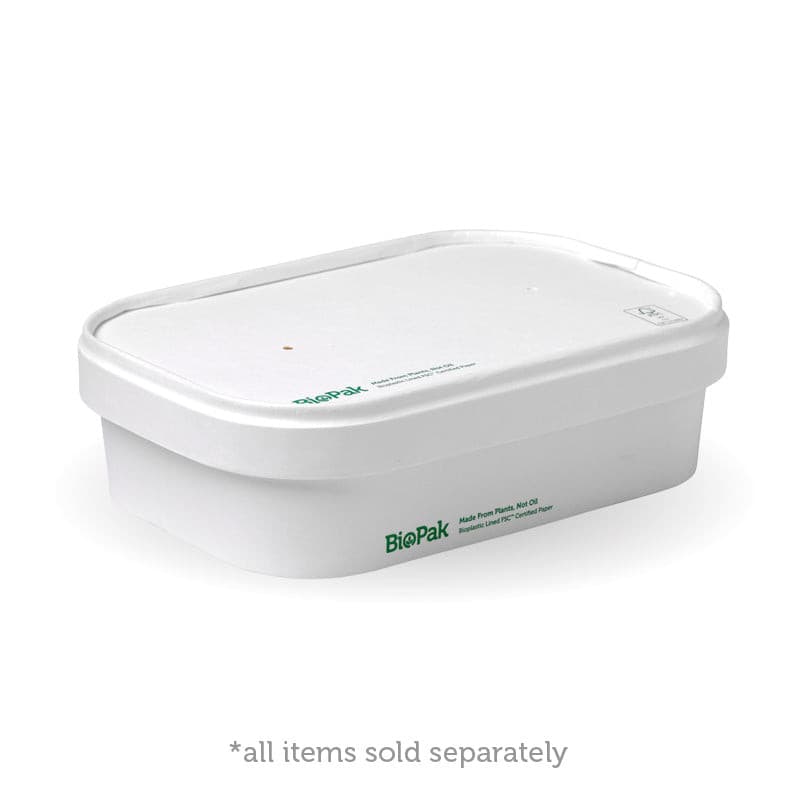 BioPak  Rectangle PLA Lined Paper Container Lid.