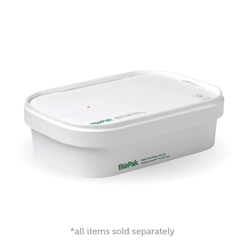 BioPak Rectangle PLA Lined Paper Container Lid | Paper Lane Packaging