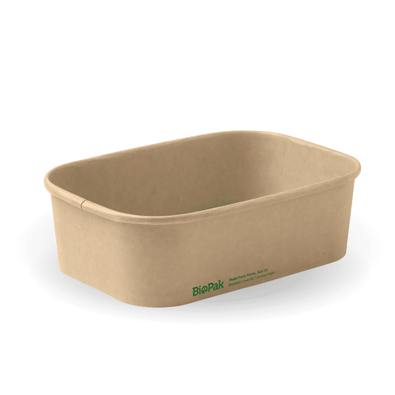 BioPak 650ml Rectangle PLA Lined Paper Container.