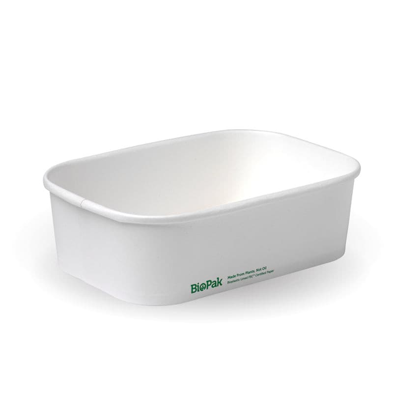 BioPak 650ml Rectangle PLA Lined Paper Container.