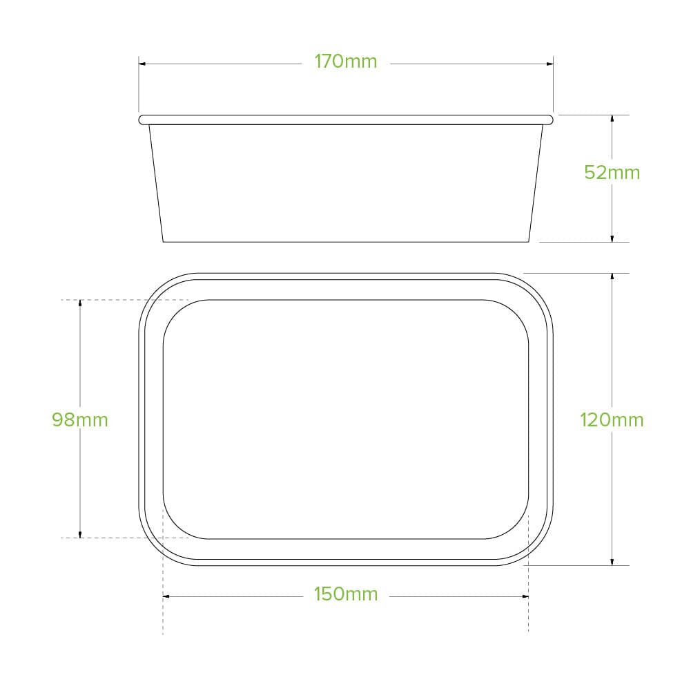 BioPak 650ml Rectangle PLA Lined Paper Container.