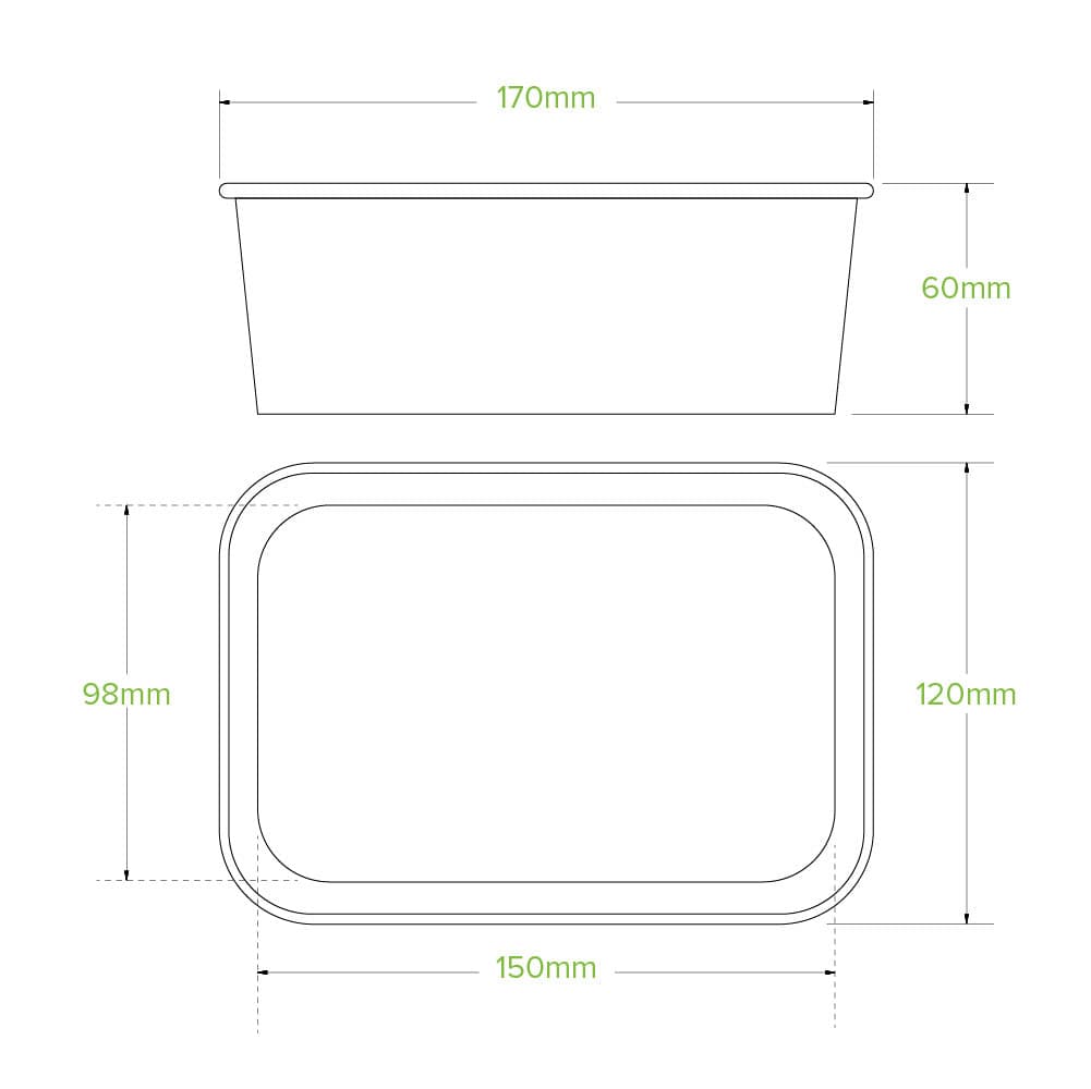 BioPak 750ml Rectangle PLA Lined Paper Container.