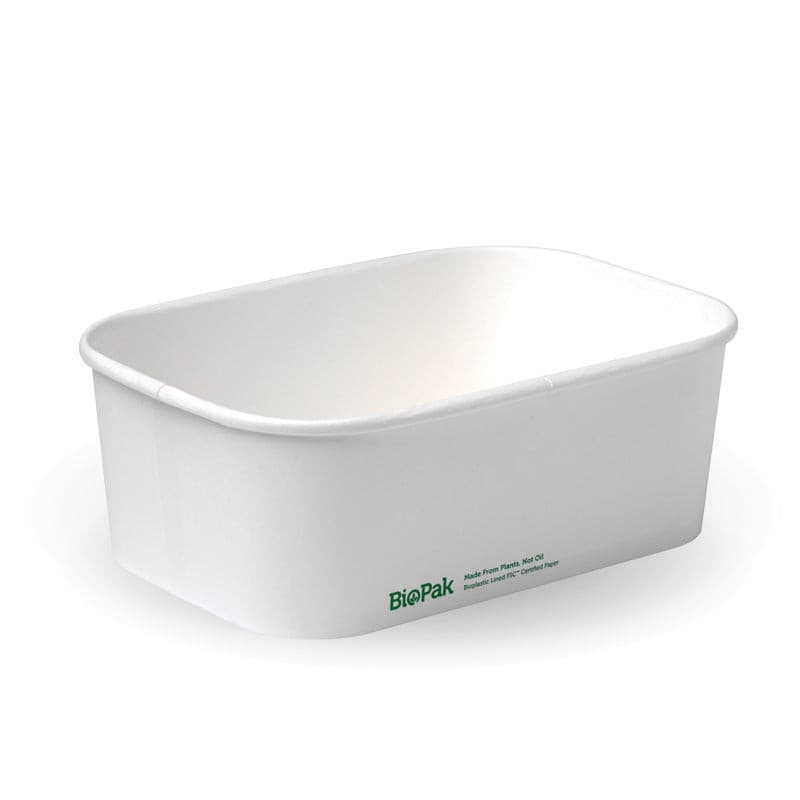 BioPak 750ml Rectangle PLA Lined Paper Container.
