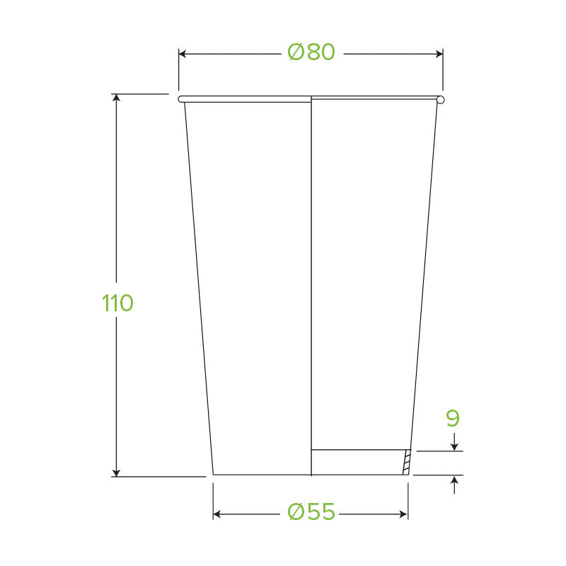 BioPak 10oz BioCup Single Wall Green Line.