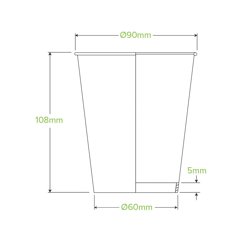 BioPak 12oz (80mm) Single Wall White BioCup.