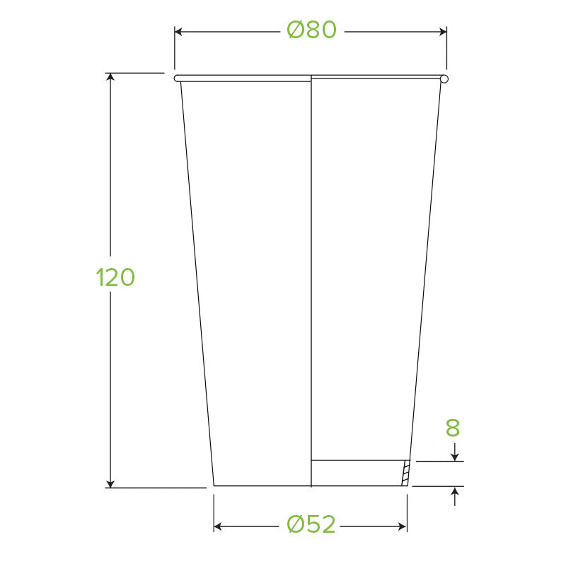 BioPak 12oz 80mm Single Wall Green Line BioCup.