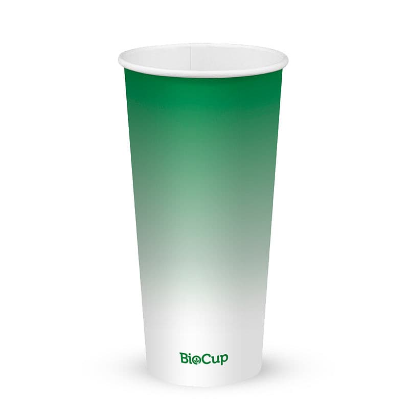 BioPak 650ml / 22oz (90mm) Cold Paper BioCups - green fade.