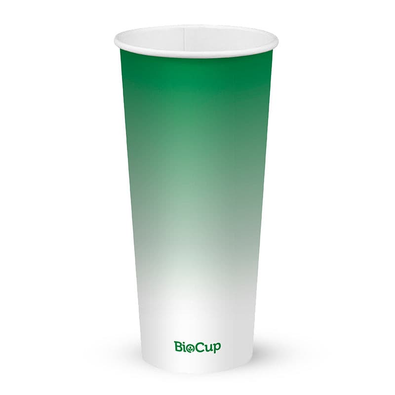 BioPak 700ml / 24oz (90mm) Cold Paper BioCups - green fade.