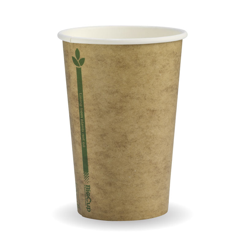 BioPak 10oz Single Wall Kraft Brown Green Line BioCup