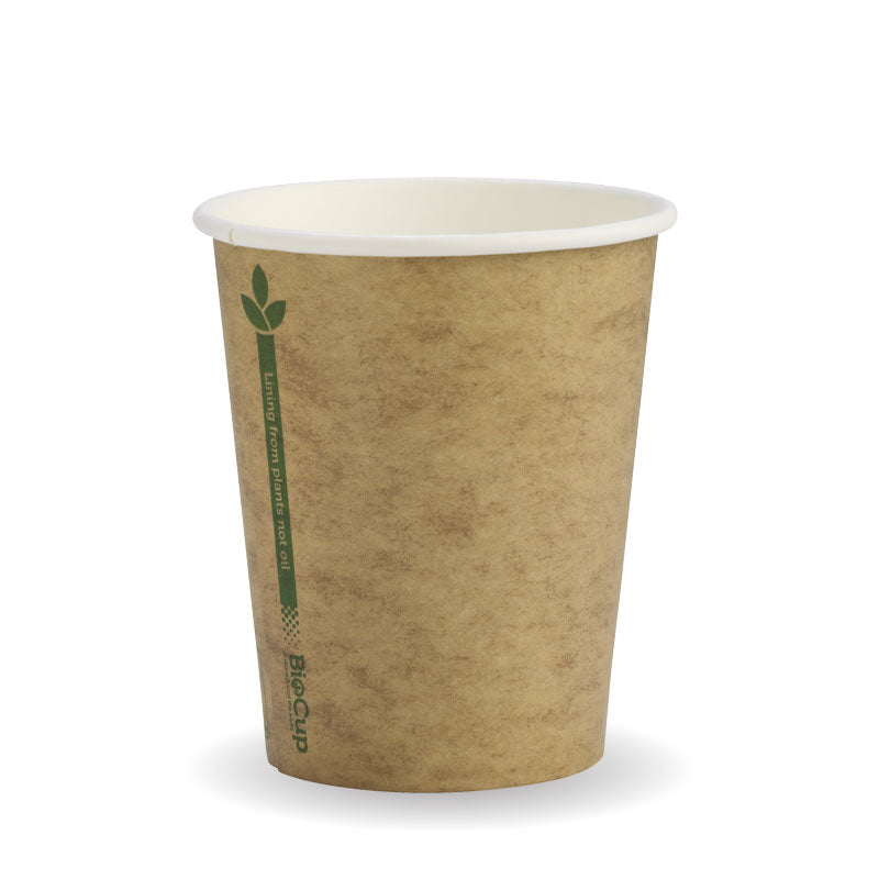 BioPak 8oz Single Wall Kraft Brown Green Line BioCup