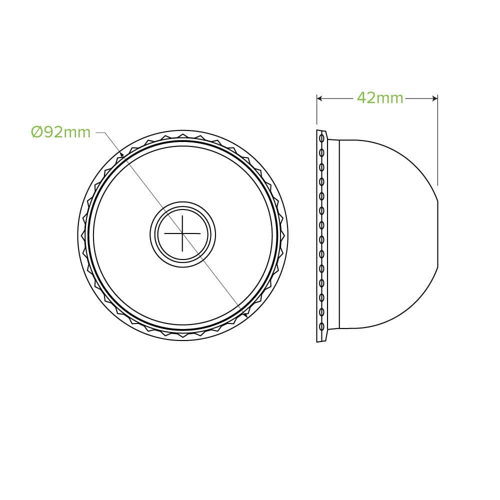 BioPak 390-650/12-22oz 90mm PET Paper Cold Cup Clear Dome Slot Lid.