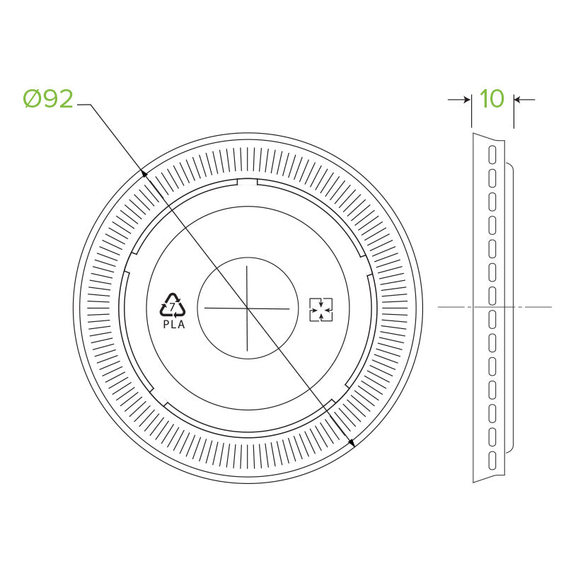 BioPak 390-650ml /12-22oz 90mm PLA Paper Cold Cup Clear Flat Slot Lid.